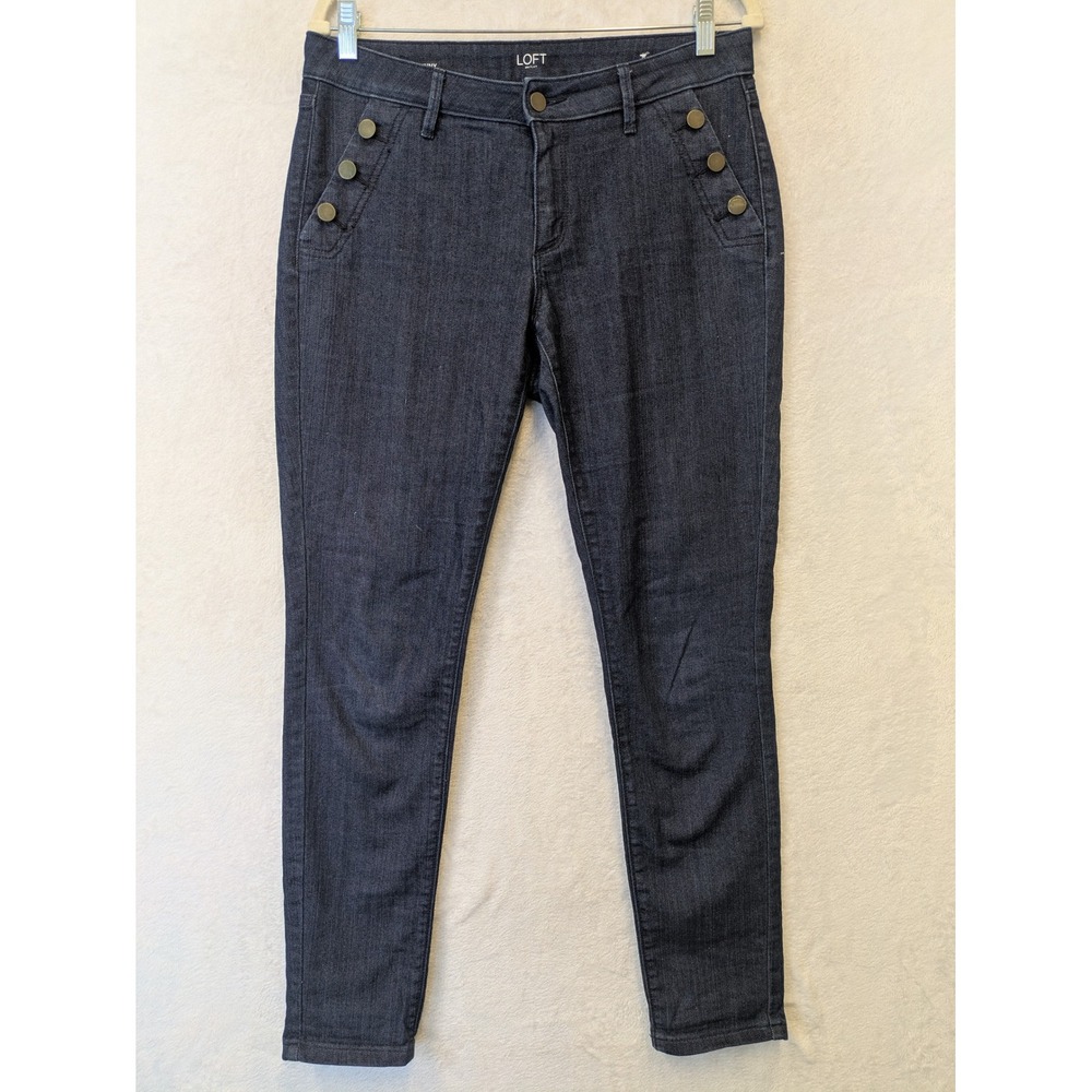 Loft Outlet Curvy‎ Skinny Sailor Button Dark Wash Denim Jeans Womens Size 6